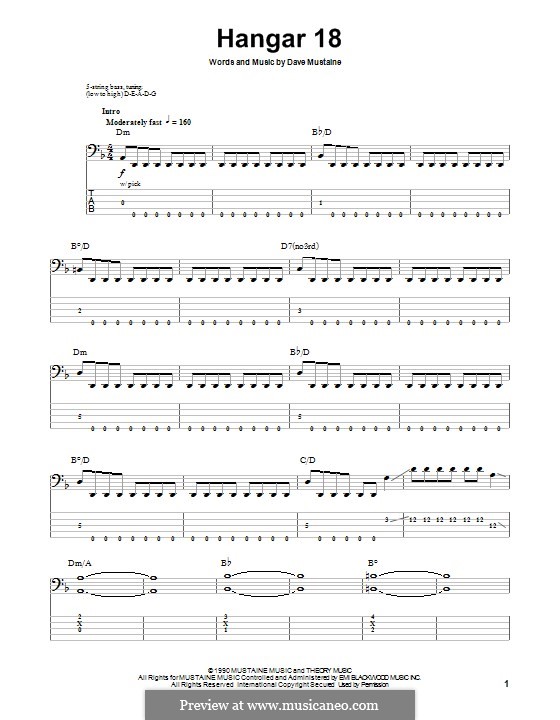 Hangar 18 (Megadeth): For bass guitar with tab by Dave Mustaine