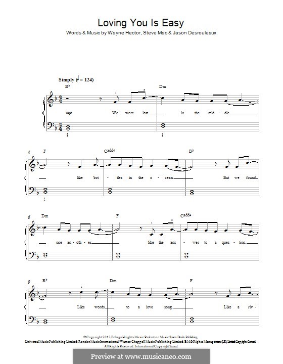 Loving You Is Easy (Union J): For piano by Jason Desrouleaux, Steve Mac, Wayne Anthony Hector