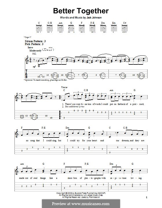 Better Together: For guitar with tab by Jack Johnson