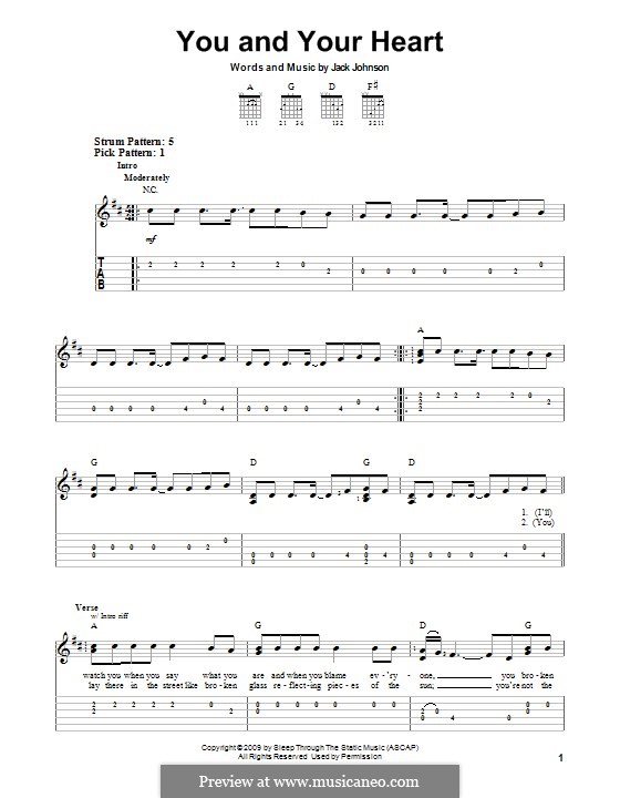 You and Your Heart: For guitar with tab by Jack Johnson