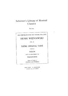 Variations on an Original Theme, Op.15: Solo part, Score for two performers by Henryk Wieniawski