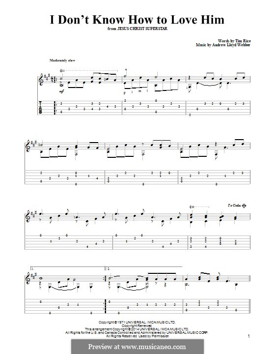 I Don't Know How to Love Him: For guitar with tab by Andrew Lloyd Webber