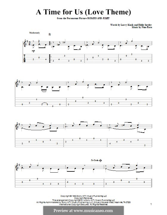 A Time for Us (Love Theme from Romeo and Juliet): For guitar with tab by Nino Rota