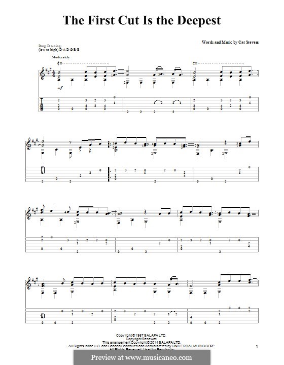 The First Cut Is the Deepest: For guitar with tab by Cat Stevens