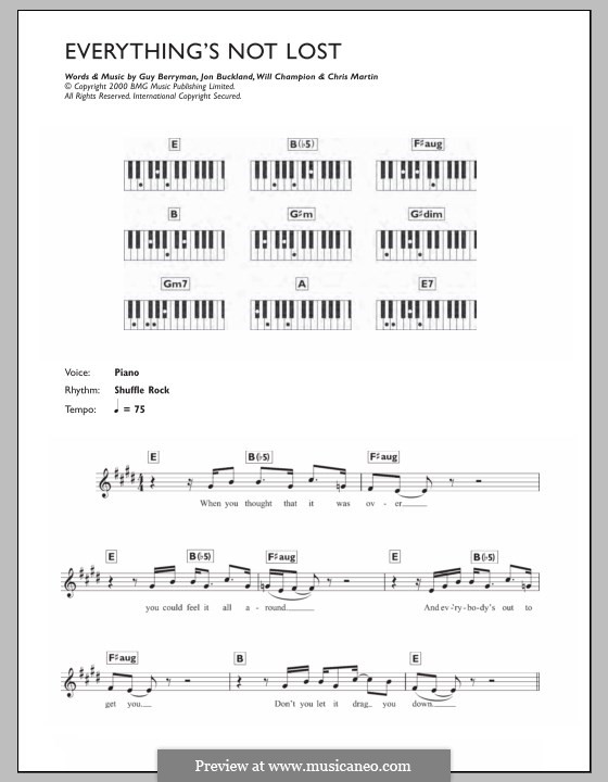 Everything's not Lost (Coldplay): For keyboard by Chris Martin, Guy Berryman, Jonny Buckland, Will Champion