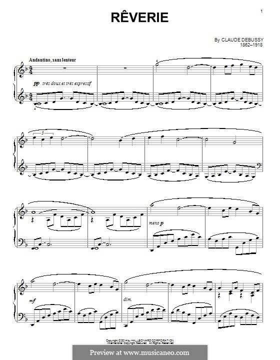 Rêverie, L.68: For piano by Claude Debussy