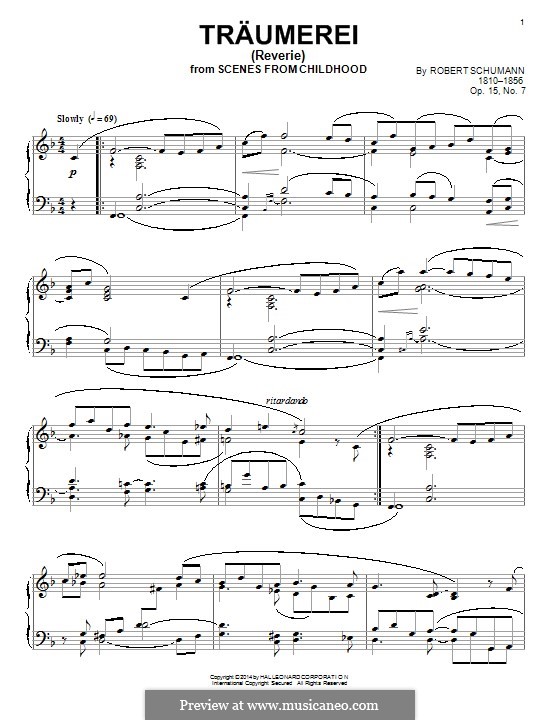 No.7 Träumerei (Dreaming), for Piano: For a single performer by Robert Schumann