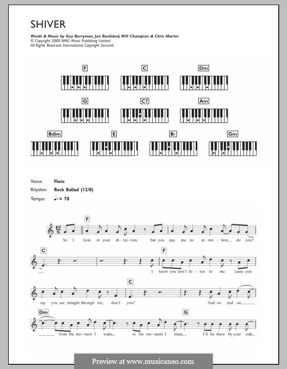 Shiver (Coldplay): For keyboard by Chris Martin, Guy Berryman, Jonny Buckland, Will Champion