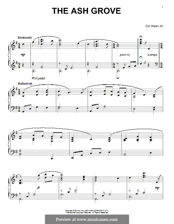 The Ash Grove (printable scores): For piano by folklore