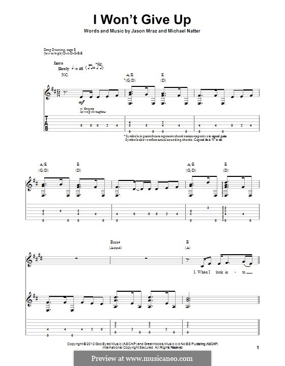 I Won't Give Up: For guitar with tab by Jason Mraz, Michael Natter