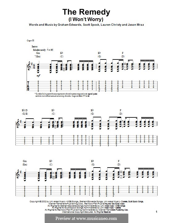 The Remedy (I Won't Worry): For guitar with tab by Graham Edwards, Lauren Christy, Scott Spock
