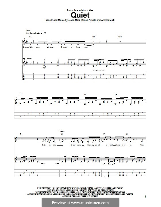 Quiet: For guitar with tab by Ammar Malik, Daniel Omelio, Jason Mraz