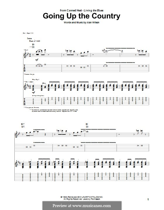 Going Up the Country: For guitar with tab by Alan Wilson
