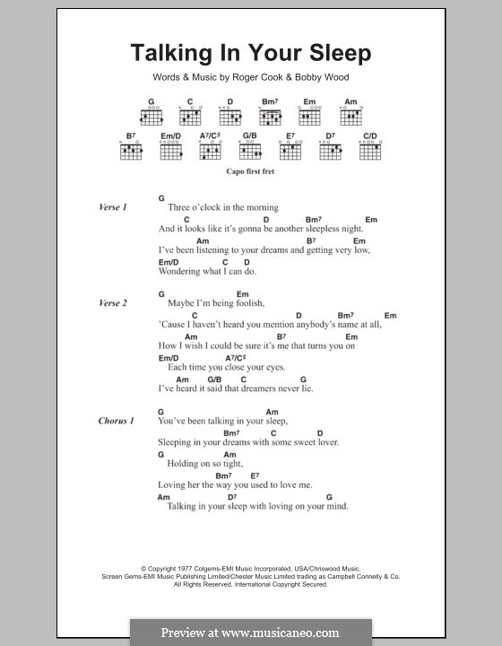 Talking in Your Sleep (The Romantics): Lyrics and chords by Coz Canler, Jimmy Marinos, Michael Skill, Peter Solley, Wally Palmar