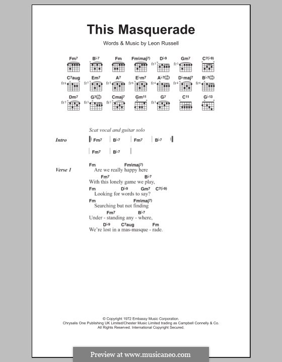This Masquerade: Lyrics and chords by Leon Russell