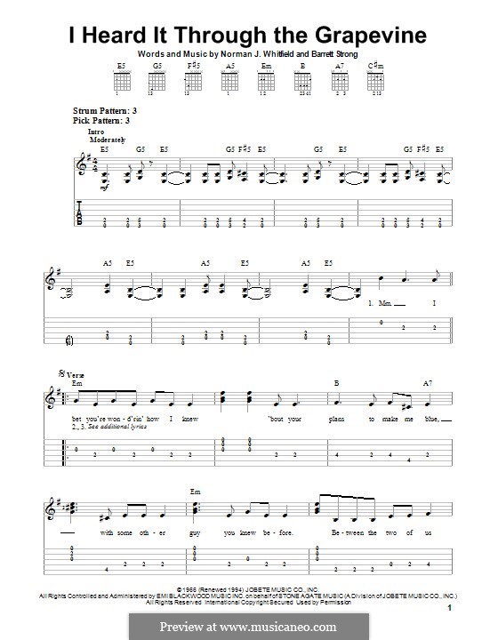 I Heard it Through the Grapevine: For guitar with tab by Barrett Strong, Norman J. Whitfield