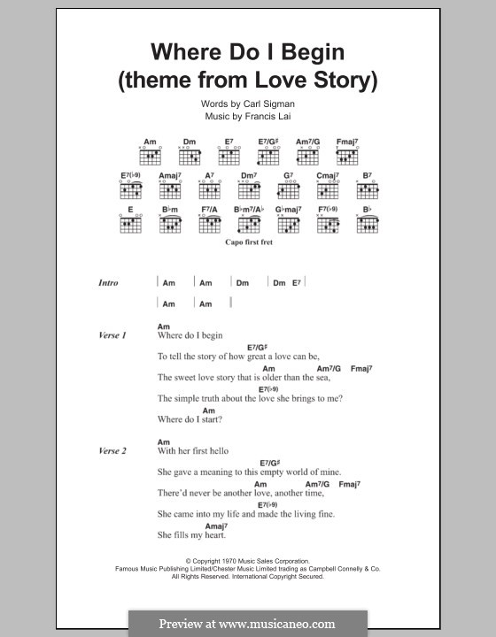 Where Do I Begin (Theme from Love Story): Lyrics and chords by Francis Lai
