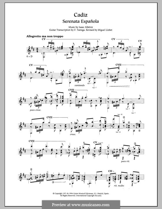 No.4 Cádiz: For guitar by Isaac Albéniz