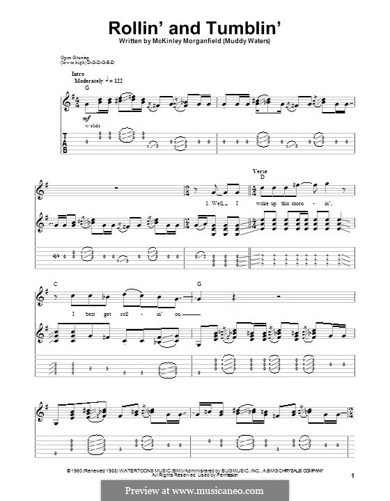 Rollin' and Tumblin' (Cream): For guitar with tab by Muddy Waters