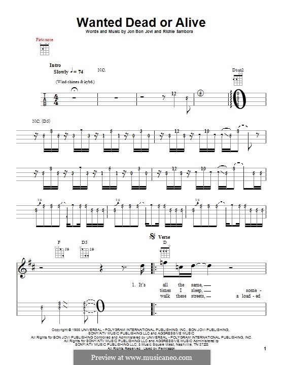 Wanted Dead or Alive (Bon Jovi): For ukulele by Jon Bon Jovi, Richie Sambora