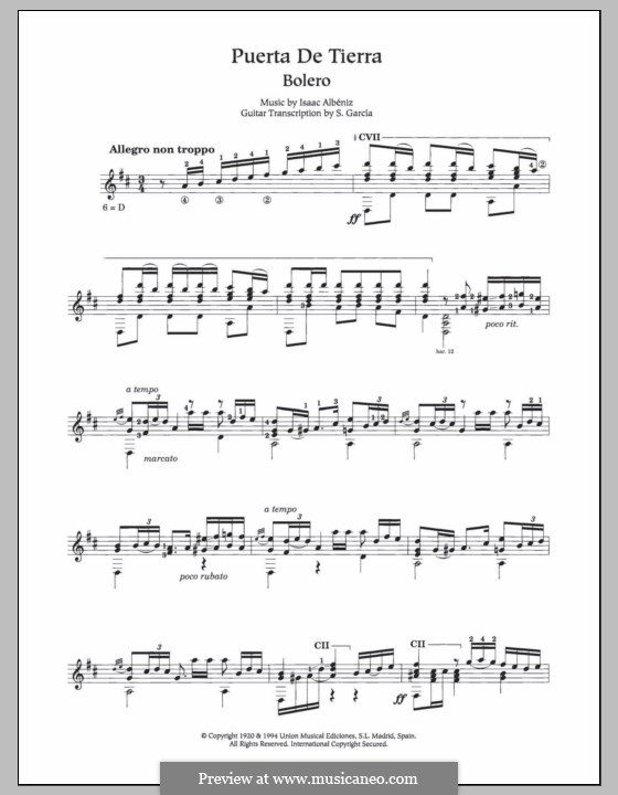 Recuerdos de viaje: No.5 Puerta de Tierra, for guitar by Isaac Albéniz