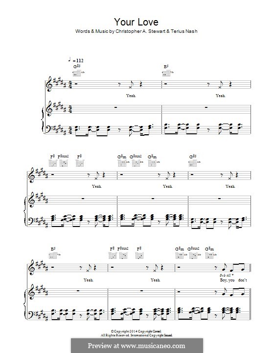 Your Love (Nicole Scherzinger): For voice and piano (or guitar) by Christopher A. Stewart, Terius Nash