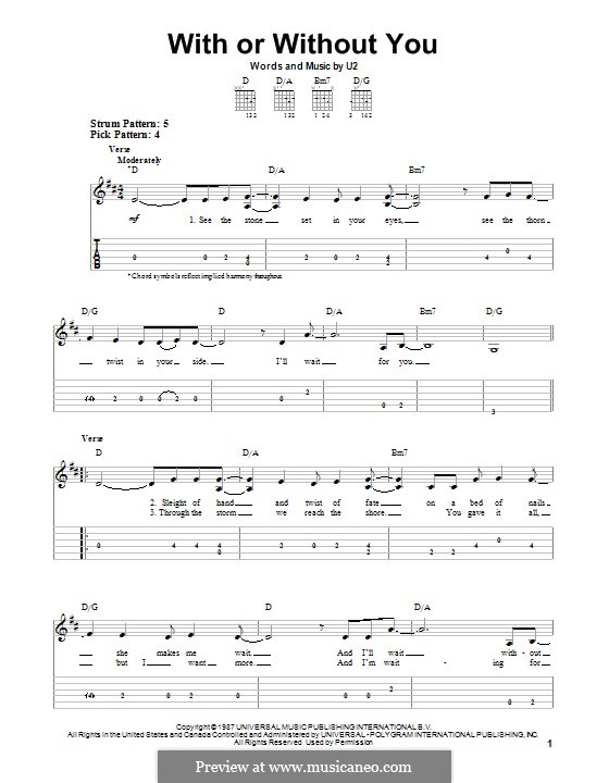 With or without You: For guitar with tab by U2