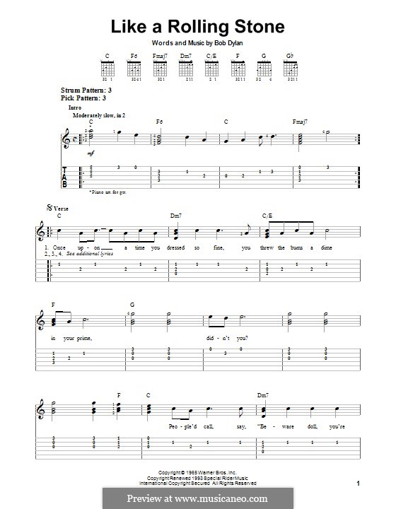 Like a Rolling Stone: For guitar with tab by Bob Dylan