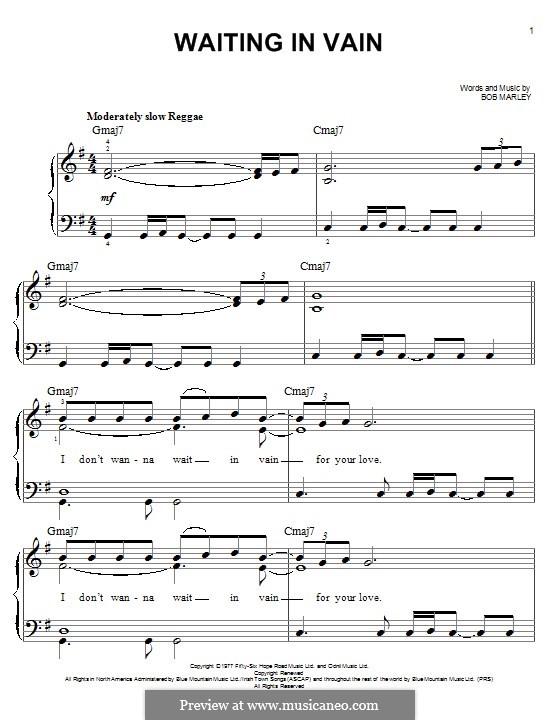 Waiting in Vain: For piano by Bob Marley