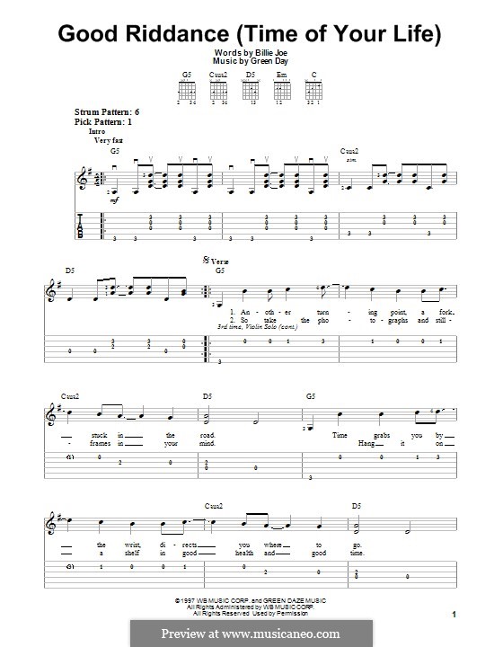 Good Riddance (Time of Your Life): For guitar with tab by Billie Joe Armstrong, Tré Cool, Michael Pritchard