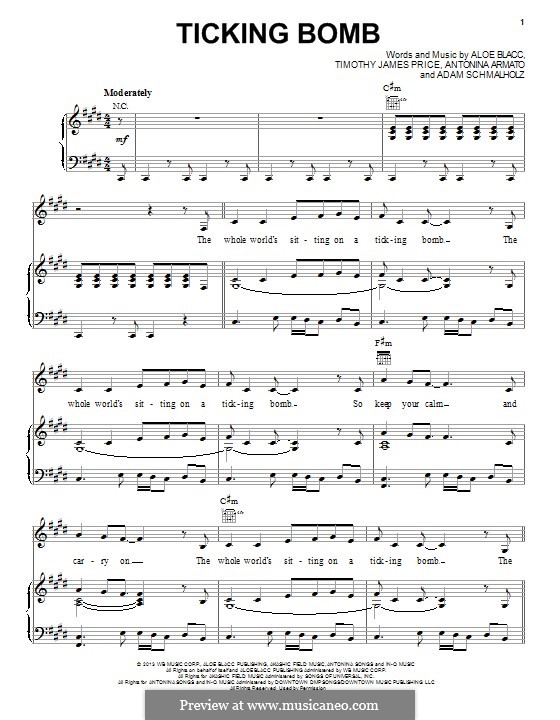 Ticking Bomb: For voice and piano (or guitar) by Adam Schmalholz, Aloe Blacc, Antonina Armato, Timothy Price
