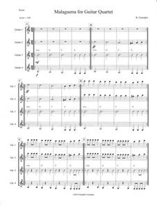 malaguena for guitar quartet by r gonzalez sheet music on musicaneo malaguena sheet music