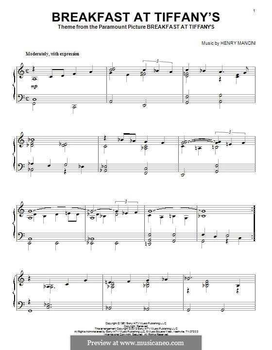 Breakfast at Tiffany's: For piano by Henry Mancini
