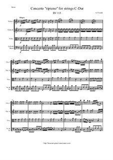 Concerto 'Ripieno' for Strings in C Major, RV 115: Score and parts by Antonio Vivaldi