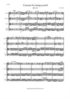 Concerto for Strings in G Minor, RV 155: Score and parts by Antonio Vivaldi