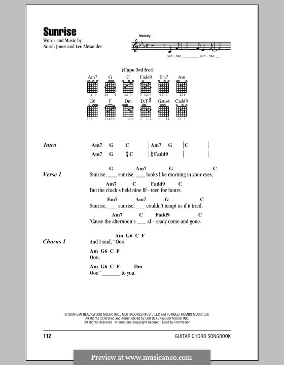 Sunrise (Norah Jones): Lyrics and chords by Lee Alexander, Norah Jones