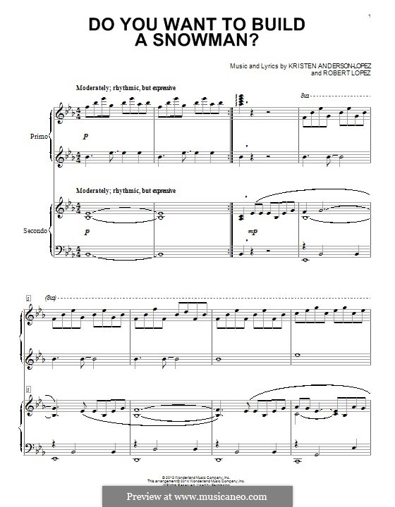 Do You Want to Build a Snowman? (from Frozen): For piano four hands by Robert Lopez, Kristen Anderson-Lopez