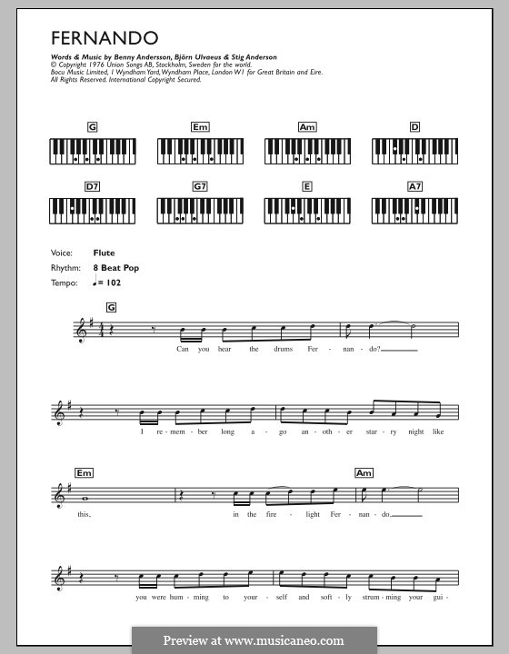 Fernando (ABBA): For keyboard by Benny Andersson, Björn Ulvaeus, Stig Anderson