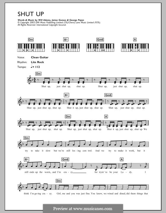 Shut Up (The Black Eyed Peas): For keyboard by George Pajon Jr., Jaime Gomez, will.i.am