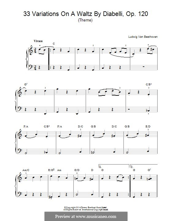 Thirty-Three Variations on a Waltz by A. Diabelli, Op.120: Theme, for piano by Ludwig van Beethoven