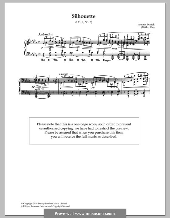 Silhouettes, B.32 Op.8: No.2 in D Flat Major by Antonín Dvořák