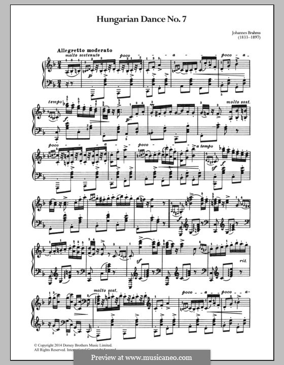 Dance No.7 in F Major: For piano by Johannes Brahms