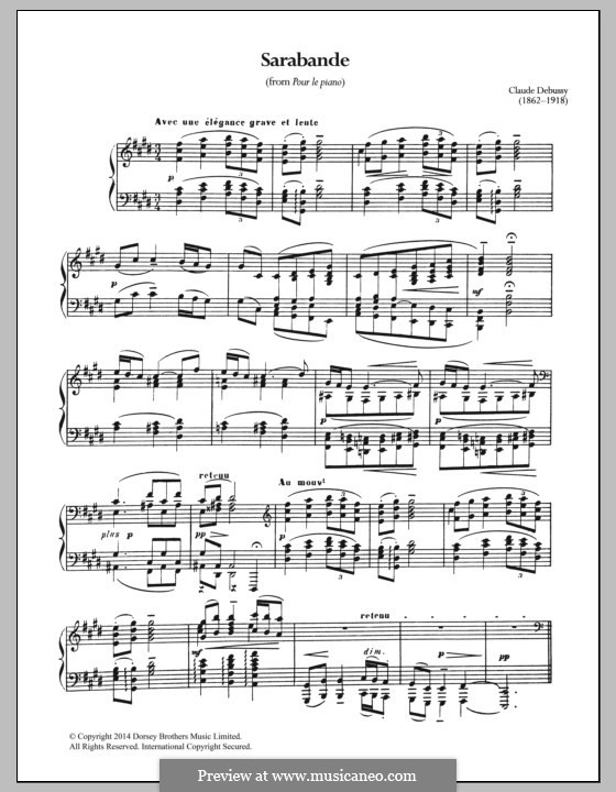 Pour le piano. Suite, L.95: No.2 Sarabande by Claude Debussy