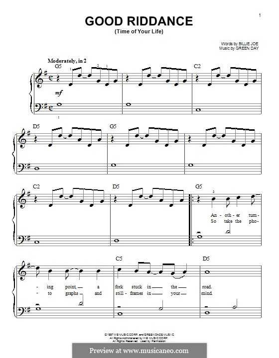 Good Riddance (Time of Your Life): For piano by Billie Joe Armstrong, Tré Cool, Michael Pritchard