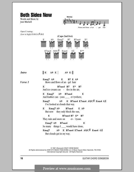 Both Sides Now: Lyrics and chords by Joni Mitchell