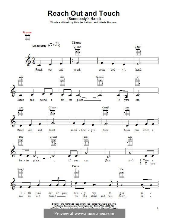 Reach Out and Touch (Somebody's Hand): For ukulele by Nicholas Ashford, Valerie Simpson