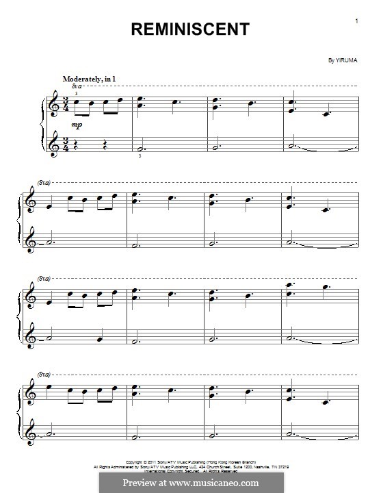 Reminiscent by Yiruma - sheet music on MusicaNeo