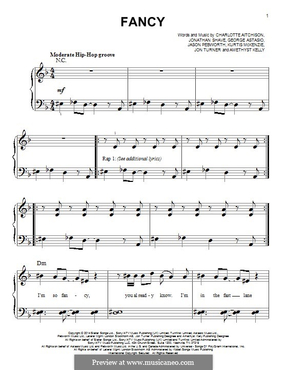 Fancy (Iggy Azalea featuring Charli XCX): For piano by George Astasio, Jason Pebworth, John Turner, Jonathan Shave, Kurtis McKenzie, Charlotte Aitchison, Amethyst Kelly
