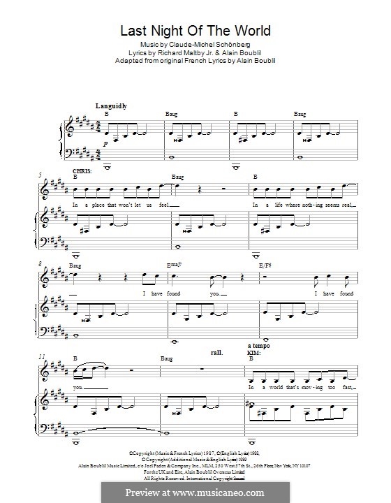 The Last Night of the World: For voice and piano by Claude-Michel Schönberg