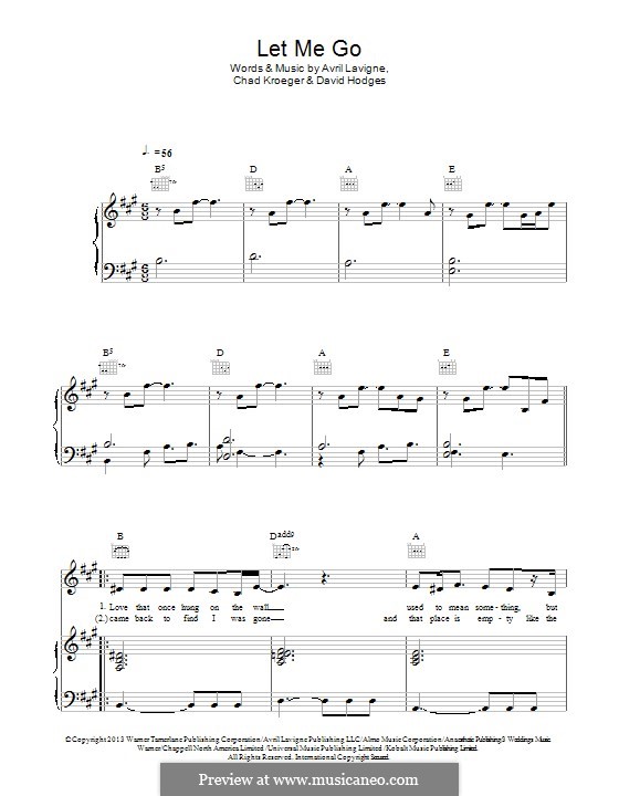 Let Me Go (feat. Chad Kroeger): For voice and piano (or guitar) by Avril Lavigne, Chad Kroeger, David Hodges